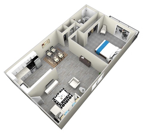 Floor plan for 1 bed, 1 bath, 601 sqft